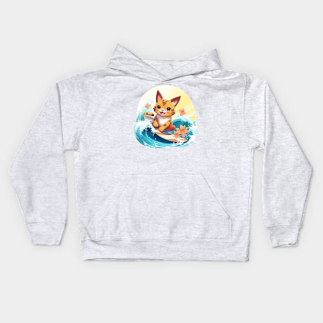 Hawaii-mon Surfing Kitty Kids Hoodie by Kona Cat Creationz